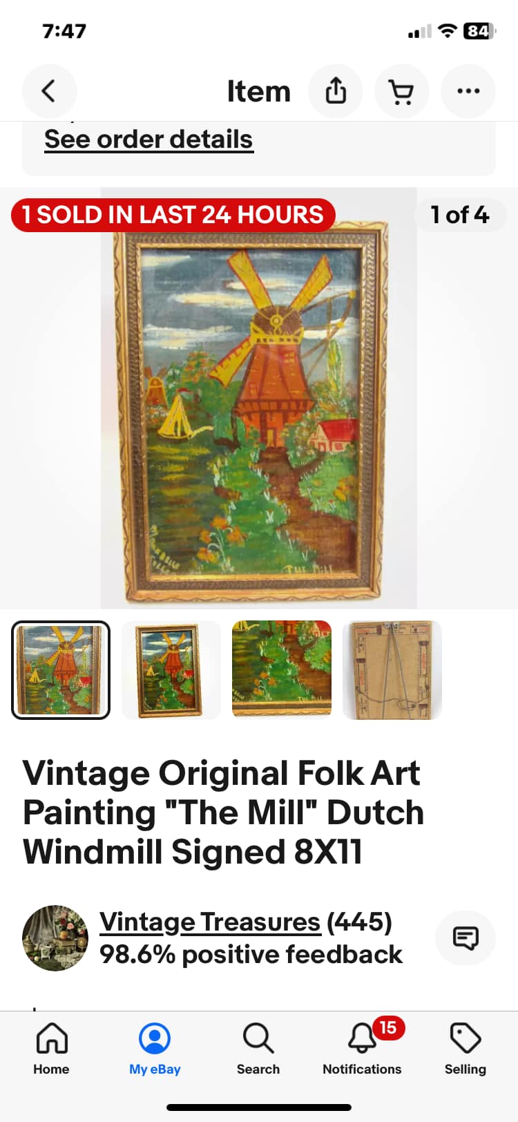 Photographs documenting a painting by Danielle's grandmother that resurfaced through an online estate listing.